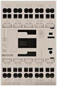 Electrical switch unit with multiple slots and 'EATON' label on the left. Connection terminals are located at the top and bottom.