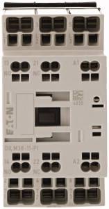 Pictured is a contactor with multiple connection terminals and the label "Eaton DILM38-11-PJ" on a white housing.