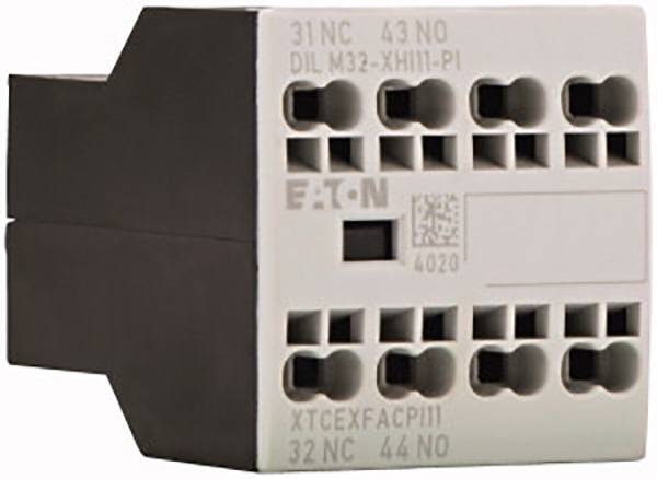 An electrical switching component by Eaton with multiple terminals and printed labels.