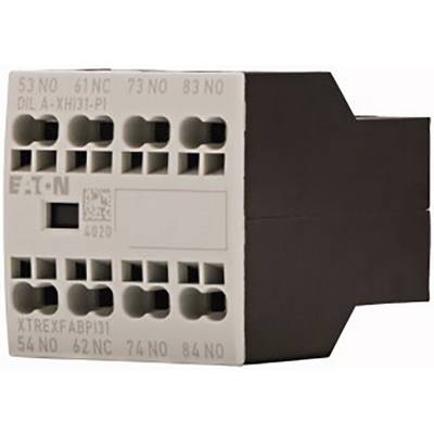An electrical coupling relay module, beige with multiple connections. The 'EATON' logo is visible in the top left. The model number is identifiable.
