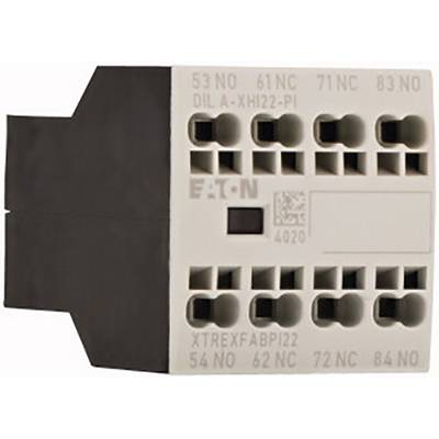 An electrical terminal block with multiple connections, branded with 'EATON'. Shows specified terminals and model numbers.