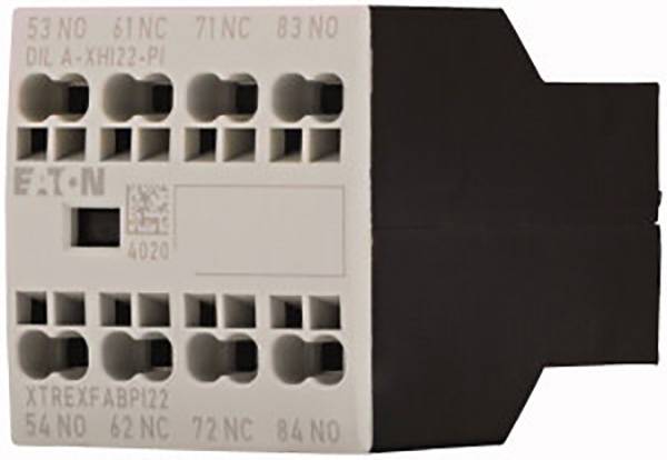 'Industrial relay module with multiple numbered plug connections. The top surface shows the marking Eaton DIL A-XHI22-PI.'