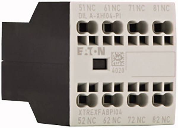 An electrical switching device with multiple terminal connections and printed labels. Used for controlling electrical circuits.