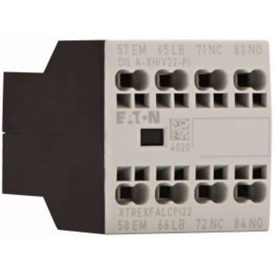 An electronic component with multiple terminal blocks, labelled with 'EATON' and featuring a QR code on the front.