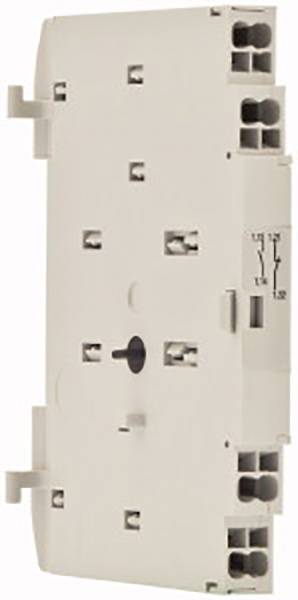 A white electric multi-socket adaptor standing upright and shown from the side. Suitable for electrical circuits.