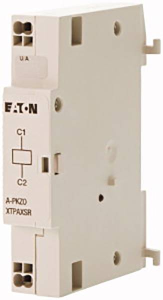 An electronic component by Eaton, model A-PKZ0 XT-PKZASR, with connectors on the top and bottom, likely a switch or relay.