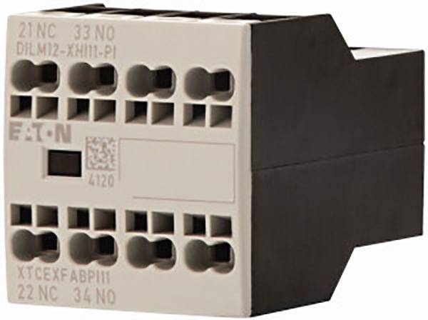 An electrical terminal block with multiple connections, labels and a barcode, for connecting electrical wires.
