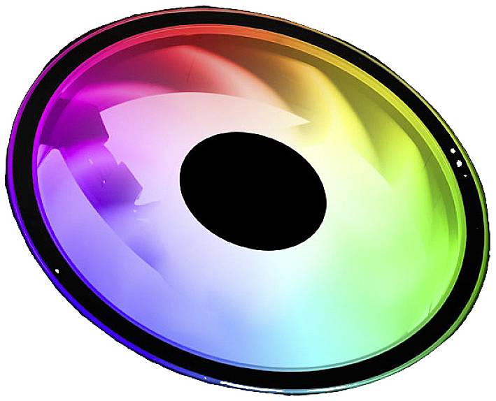 A coloured CD or vinyl disc in rainbow colours, showing all the colours of the spectrum.