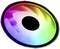 A coloured CD or vinyl disc in rainbow colours, showing all the colours of the spectrum.