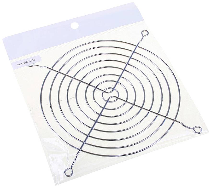 A silver ventilation grille made of metal spirals in packaging, square with rounded corners, on a white background.