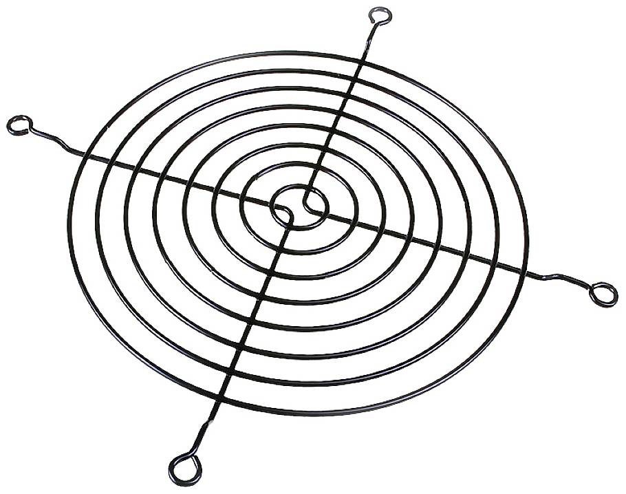 A round metal trivet with concentric circles and four small holding loops.
