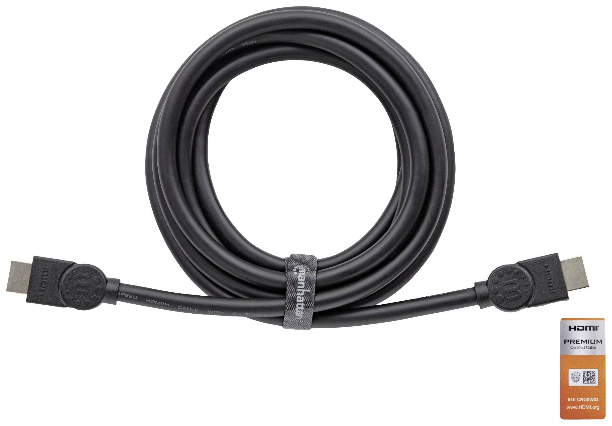 Manhattan HDMI Cable HDMI-A plug, HDMI-A plug 1.80 m Black 355346 Audio Return Channel, gold plated connectors HDMI cabl-1