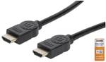Manhattan certified Premium High Speed HDMI cable with Ethernet channel 4K@60Hz HEC ARC 3D 18 Gbit/s bandwidth HDMI plug to HDMI plug shielded black 1 m.