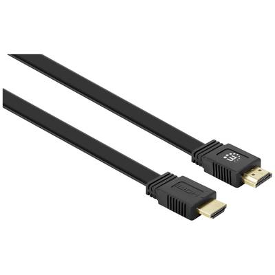 A black HDMI cable with a flat design and gold-plated connectors at both ends. Suitable for audio and video connections.