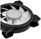 A white computer fan with black accents, used for cooling PC cases.
