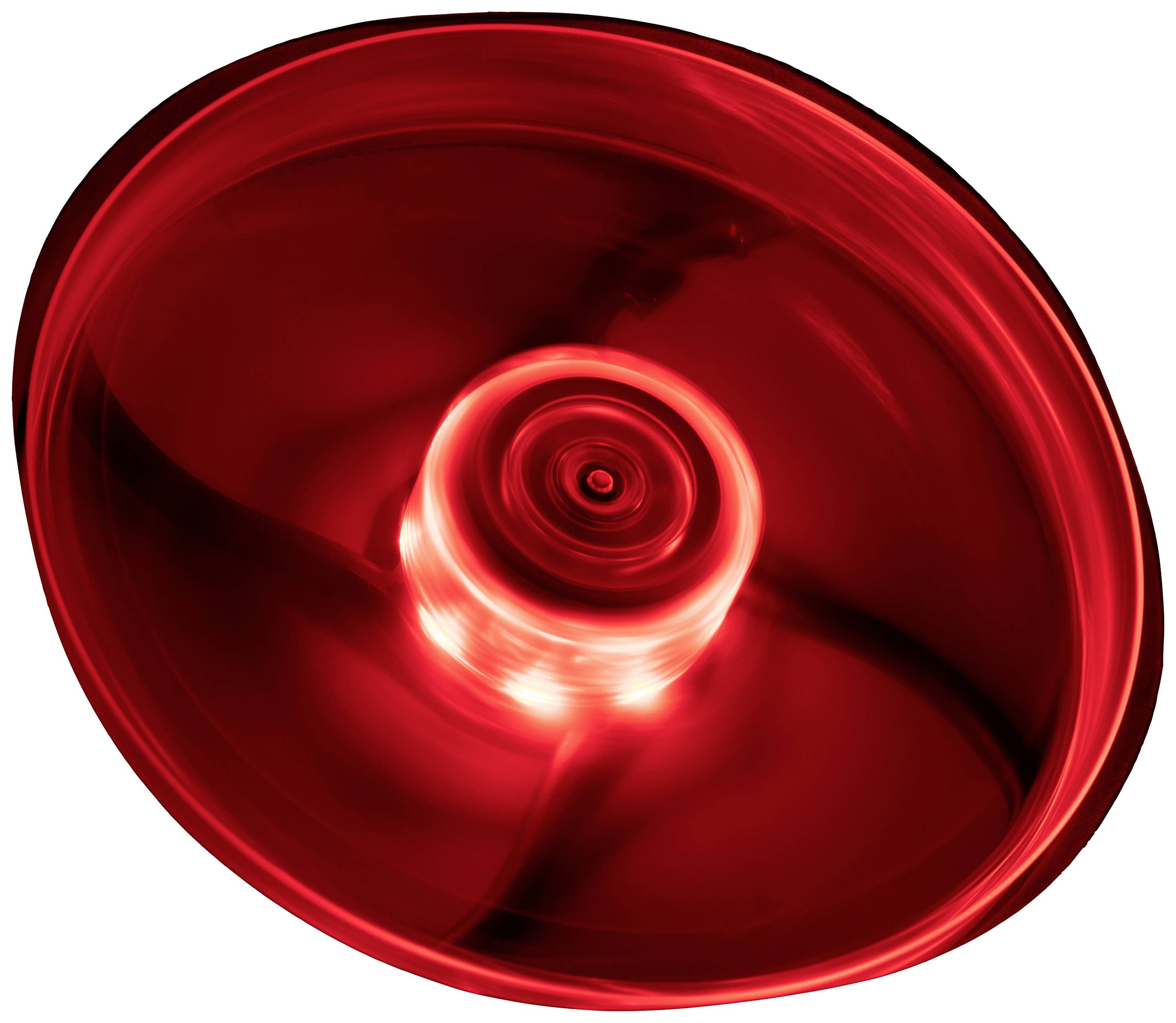A rotating, red light in a dark environment.