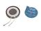 Wireless charging coil and associated circuit board. On the left: round coil with cables. On the right: blue circuit board with markings and text.