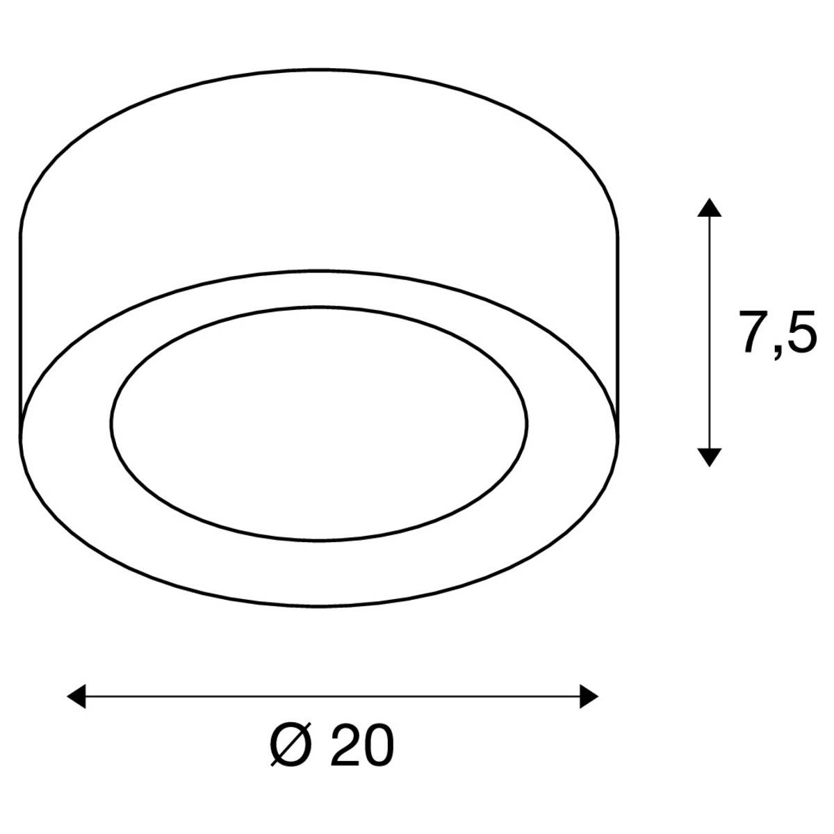 Cylindrical object with a diameter of 20 cm and a height of 7.5 cm, illustrated as a technical drawing.
