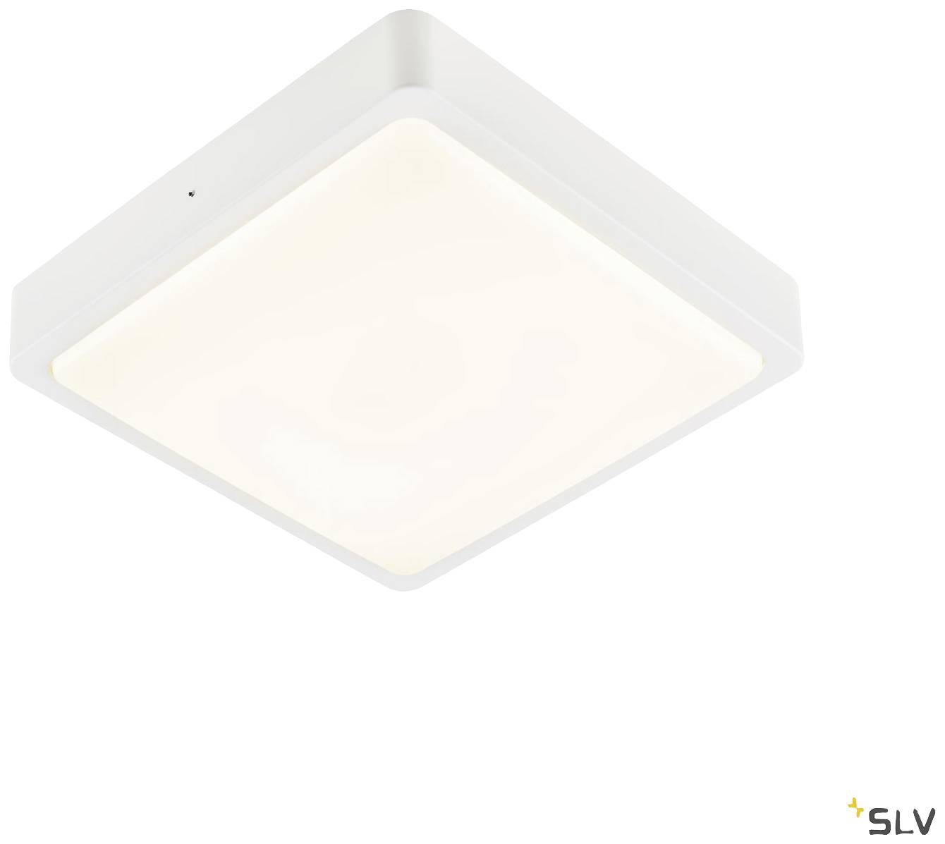 White, square ceiling light with soft, diffused light. Suitable for modern interiors, provides even illumination.