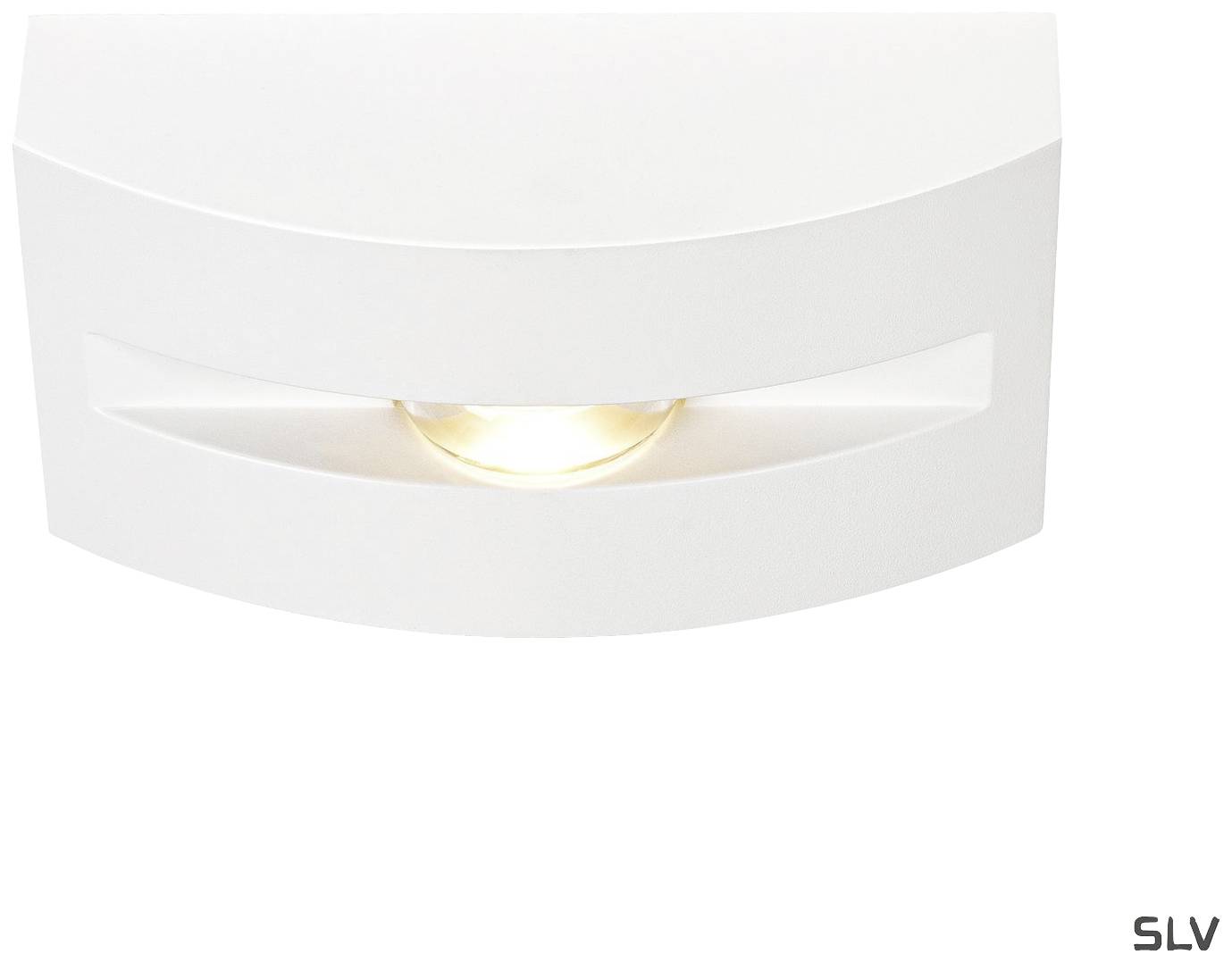 White, modern wall light with a minimalist form and side light aperture that radiates soft light. Suitable for interior spaces.