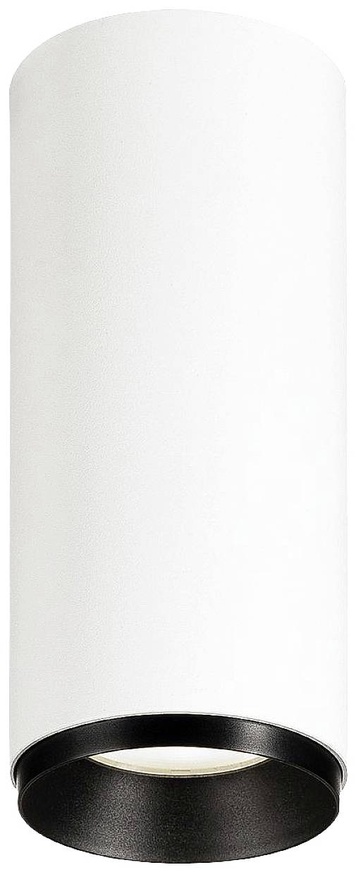 A cylindrical, white ceiling light with a black rim, suitable for modern interiors.