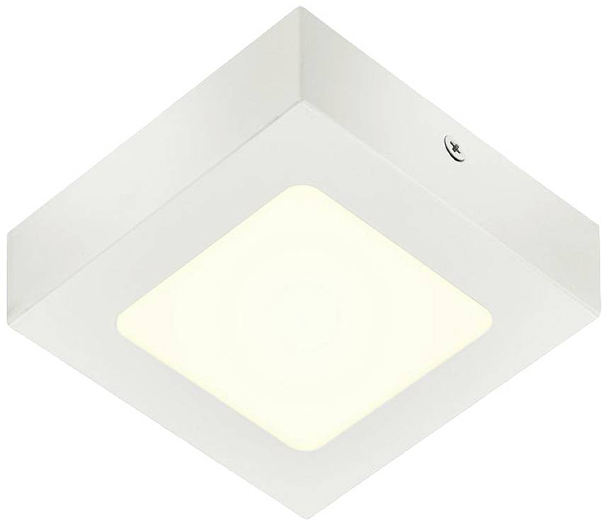 White square ceiling light with modern LED lighting, suitable for living spaces or offices.