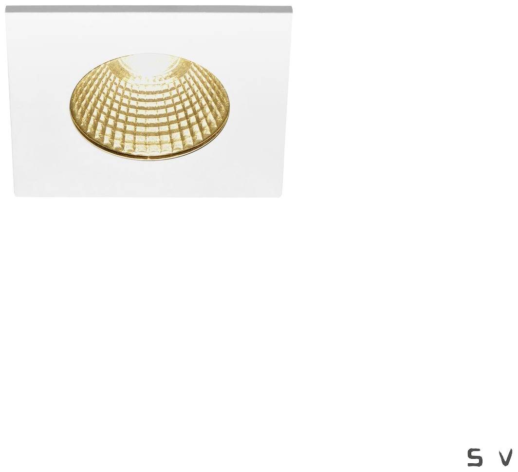 A ceiling light with a gold-coloured, textured lampshade emits light.