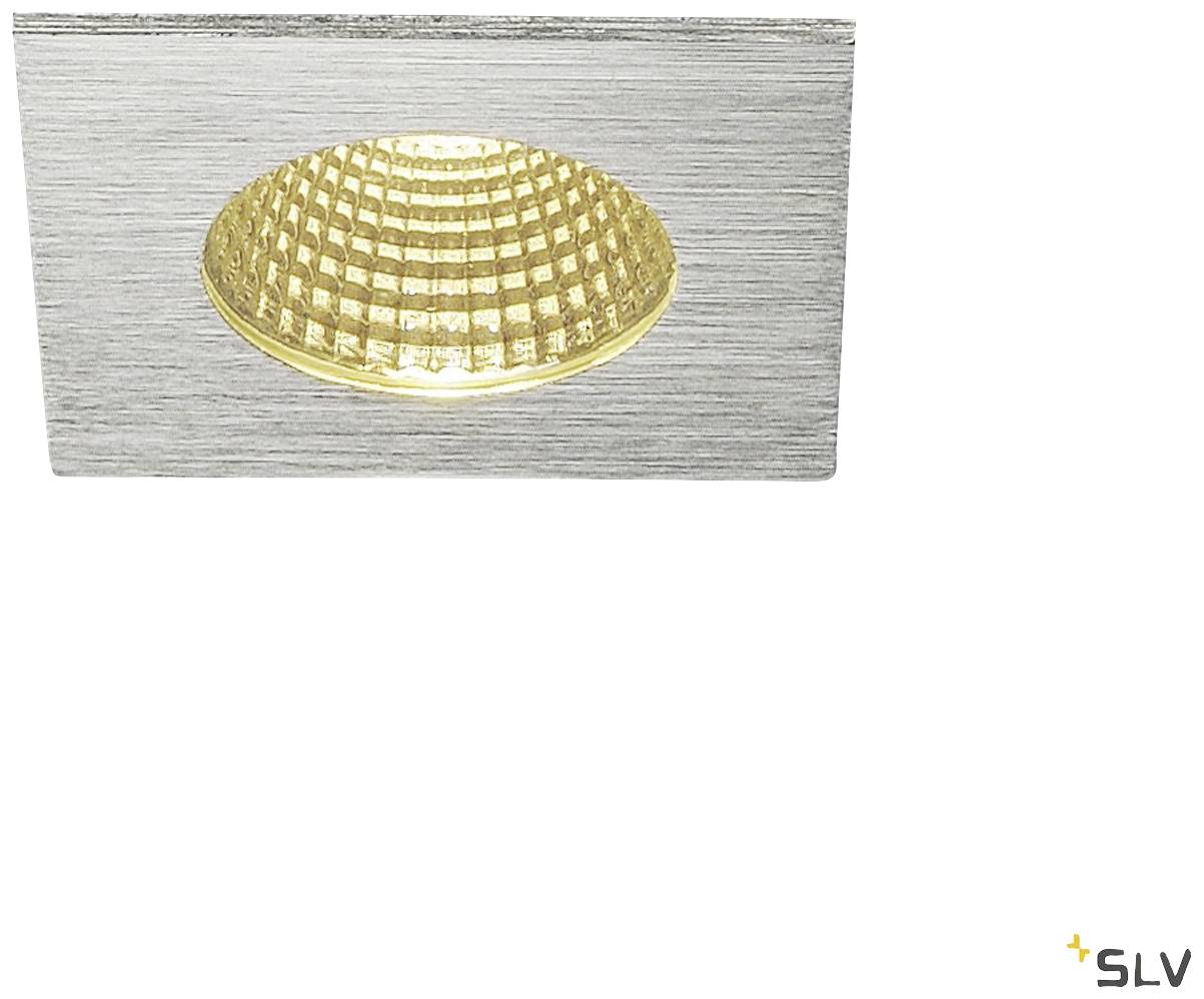 Recessed light fitting with a rectangular metal frame and a round, gold-coloured lamp in the centre. Brand logo positioned in the bottom right corner.