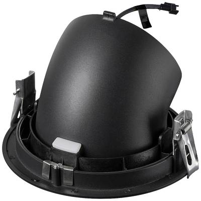 A black downlight spotlight with a pivoting design and cable connection. Suitable for flexible lighting configurations.