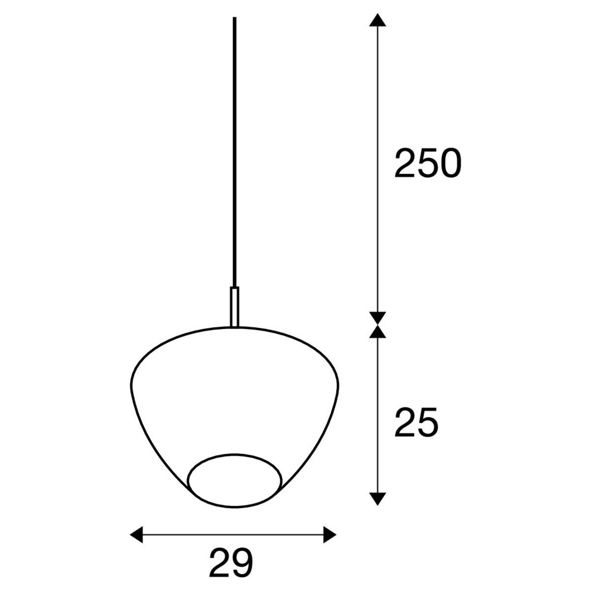 Pendant Light Drawing with Dimensions: Total Height 250 cm, Lampshade Height 25 cm, Shade Diameter 29 cm.