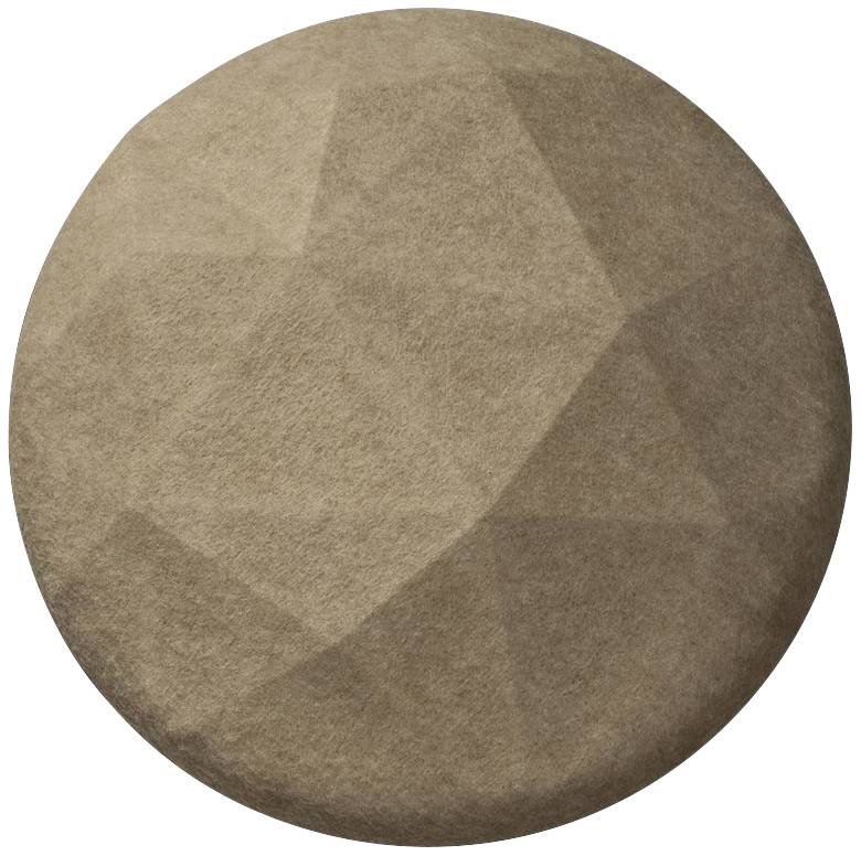 Brown, circular felt cover with a geometric pattern.