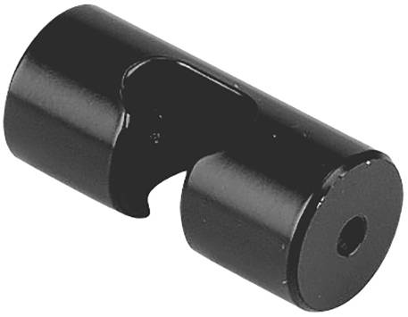 Black, cylindrical component with a recess and a hole in the centre, likely a mechanical part.