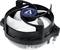 'Arctic Alpine 23' cooler with fan and heatsink. Black casing, white fan. Used for cooling computer processors.