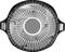 A black and white overhead view of a round object with radial lines, resembling a record.