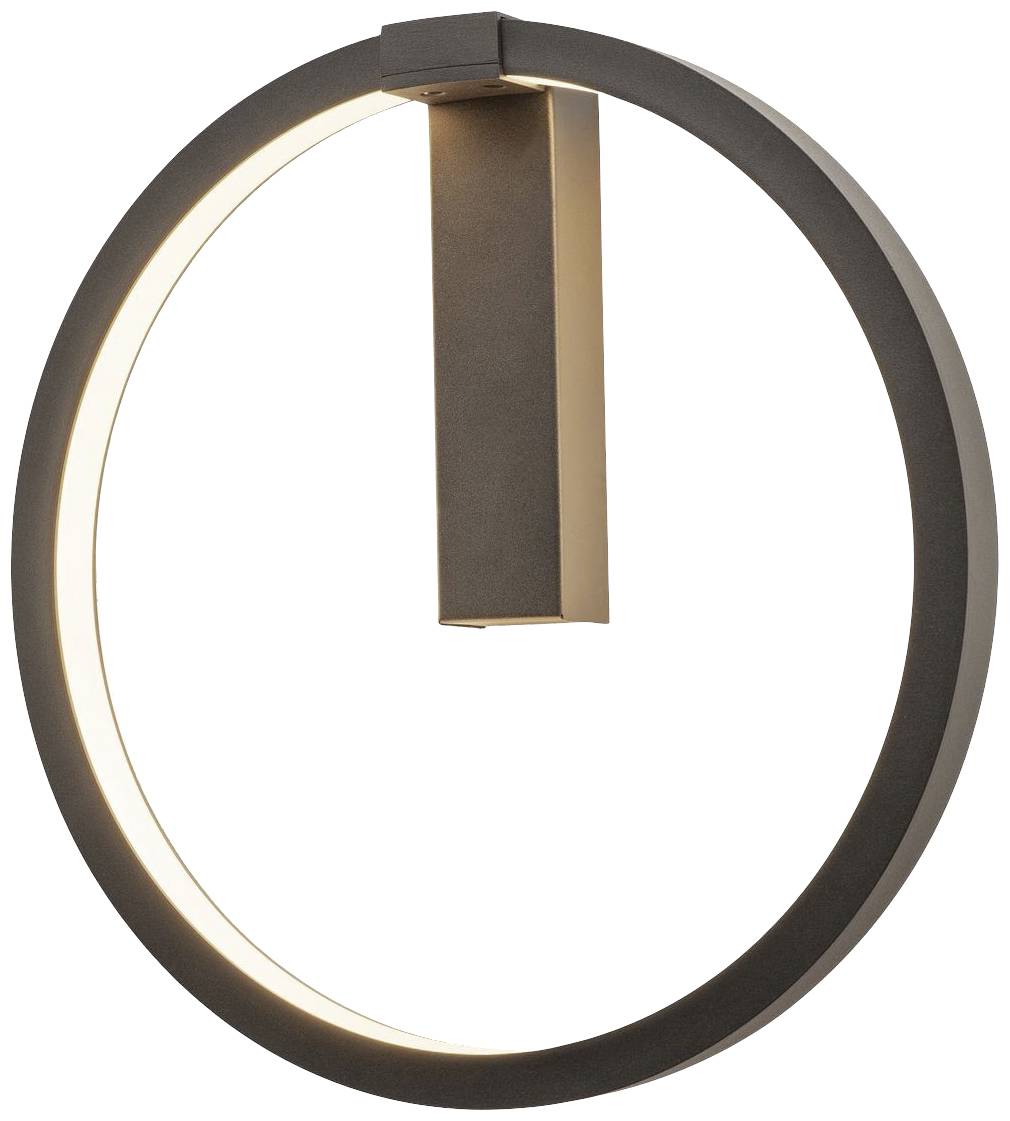 A modern wall light in ring form with an integrated translucent strip along the inner edge, illuminating in warm white.