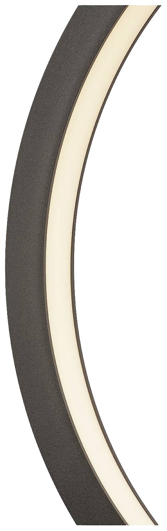 A section of a curved, modern light strip against a white background. The light strip has a dark frame with a bright illuminating band.
