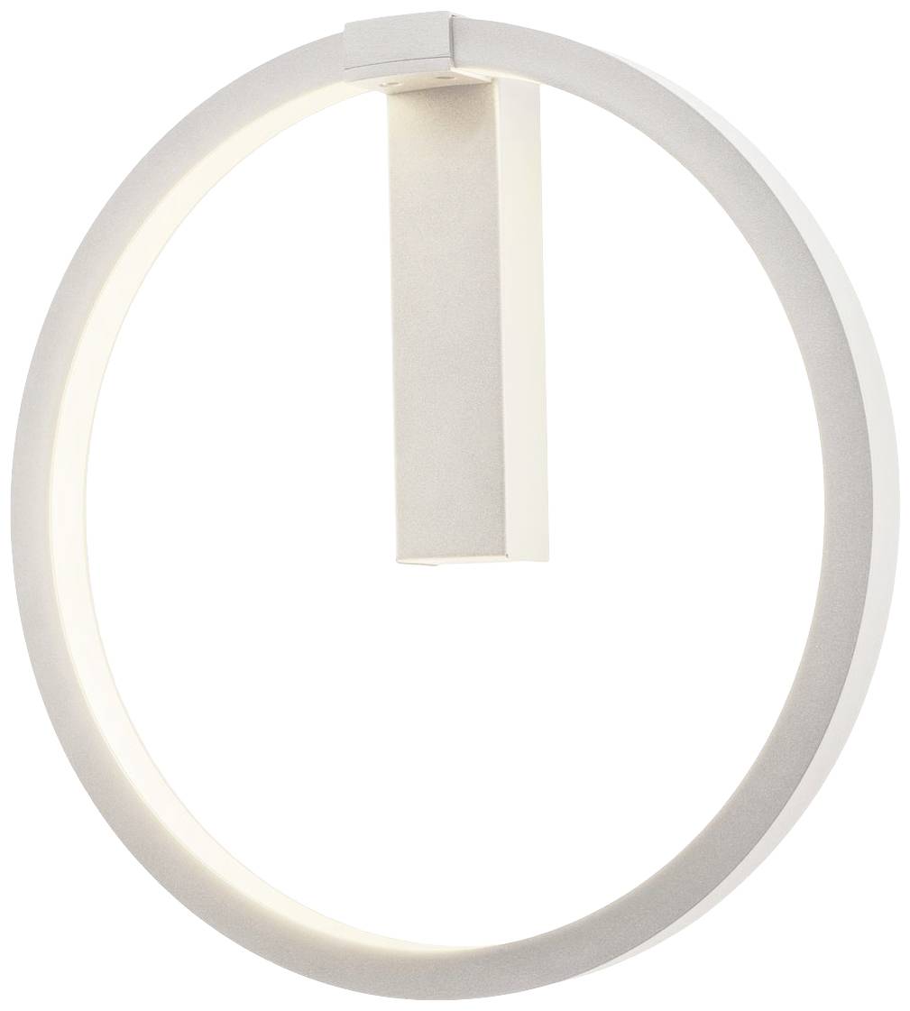 Modern wall lamp in the shape of a large circle, crafted from metal, with integrated LED lighting. Simple, elegant design.