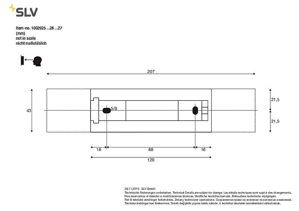 Technical drawing of a cylindrical object with dimensions. Top left, the logo 'SLV' and article number '1002625'.