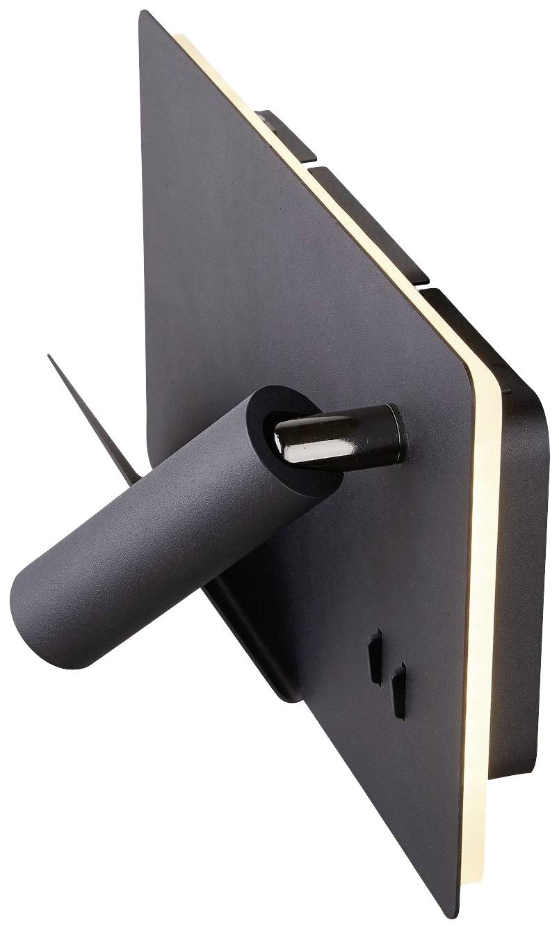 A contemporary, square wall light with a black housing and an elegant red light strip. Innovative design for stylish illumination.