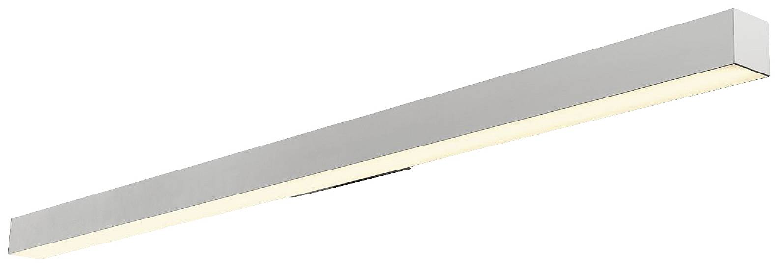 A long, rectangular LED light fitting with a silver casing, designed for wall or ceiling mounting for modern illumination.