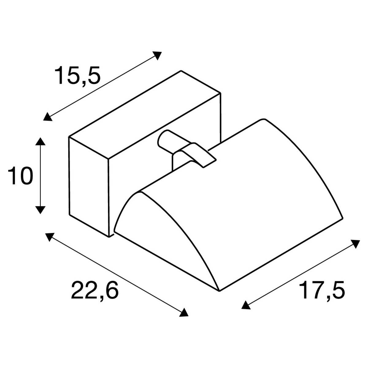 Sketch of a right-angled wall bracket with dimensions: Width 22.6 cm, Height 10 cm, Depth 17.5 cm. Numbers in centimetres.