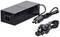 Black power supply with two plugs and cables, potentially for a games console or electronic device.