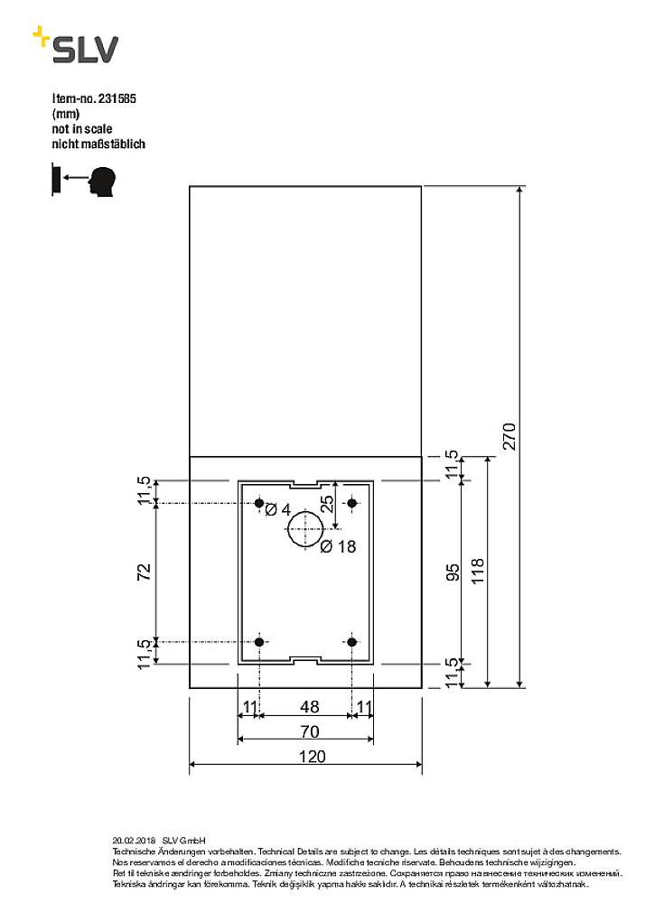 'Technical drawing of a wall bracket with dimensions in millimetres. Height 170, Width 85, Depth 110. Not to scale.'