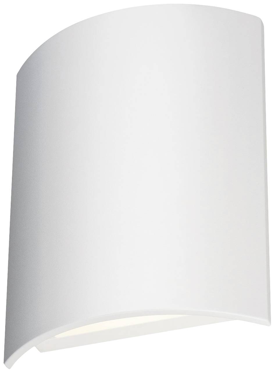 White, curved wall light with a minimalist design. It emits soft downward light, perfect for subtle illumination.