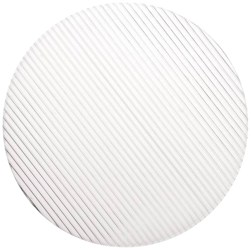 A round surface with diagonal lines forming a regular pattern.