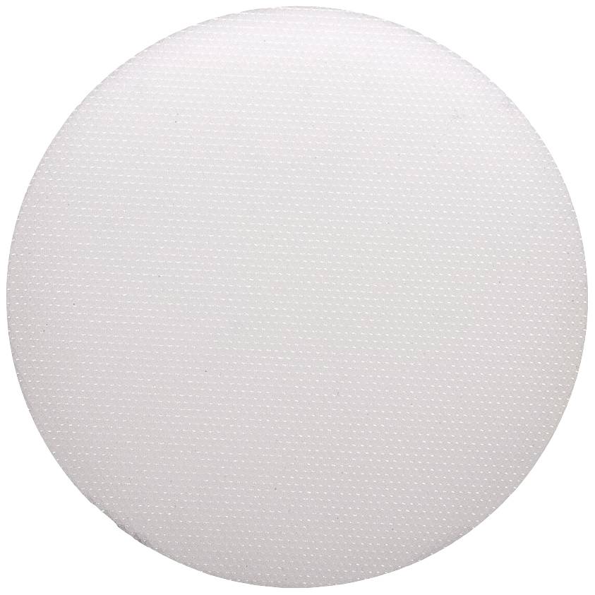 Simple white circle with a fine, dot-like texture on a smooth, neutral background, without any further details or context.