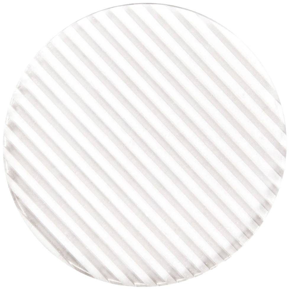 A circular structure with diagonal white and grey stripes.