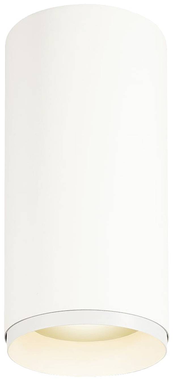 A cylindrical, white ceiling downlight. Ideal for modern interiors or hallway lighting.