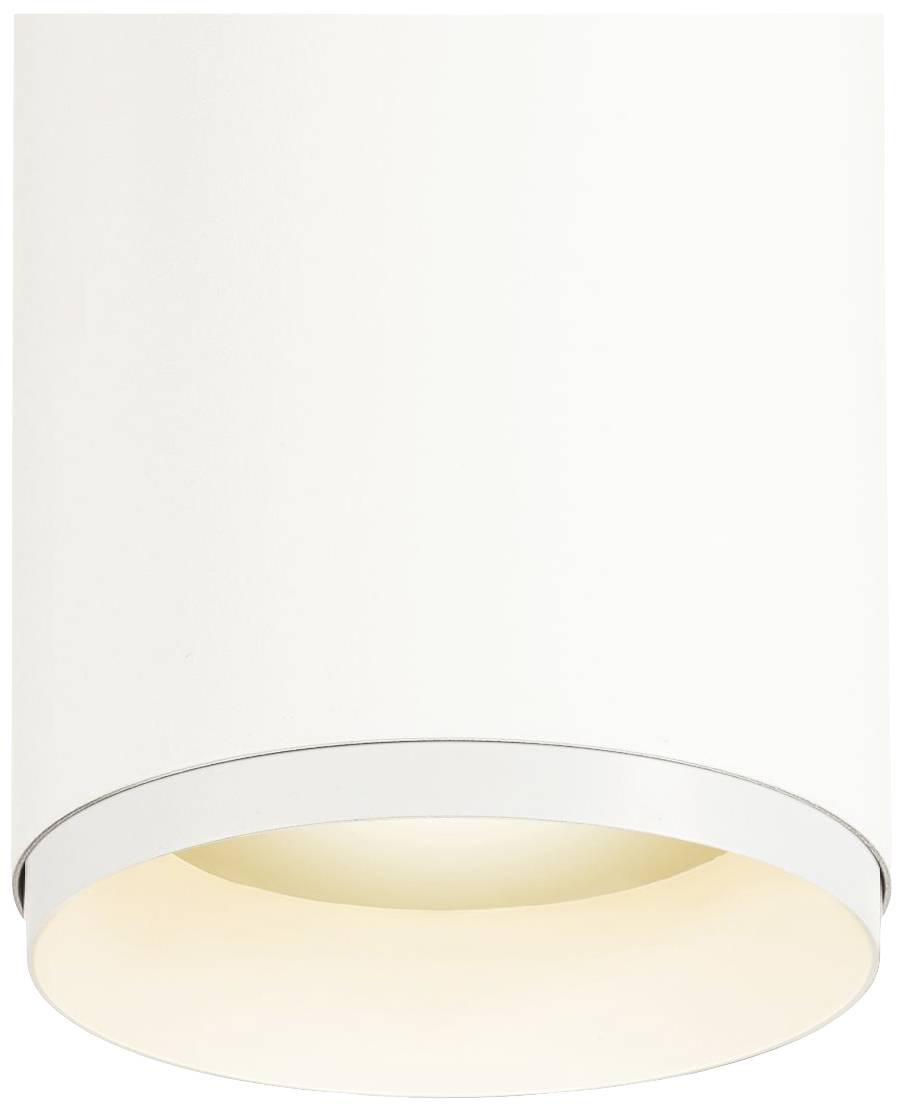 A round, white ceiling light with a simple design, illuminating downwards. Ideal for modern interiors to provide uniform lighting.