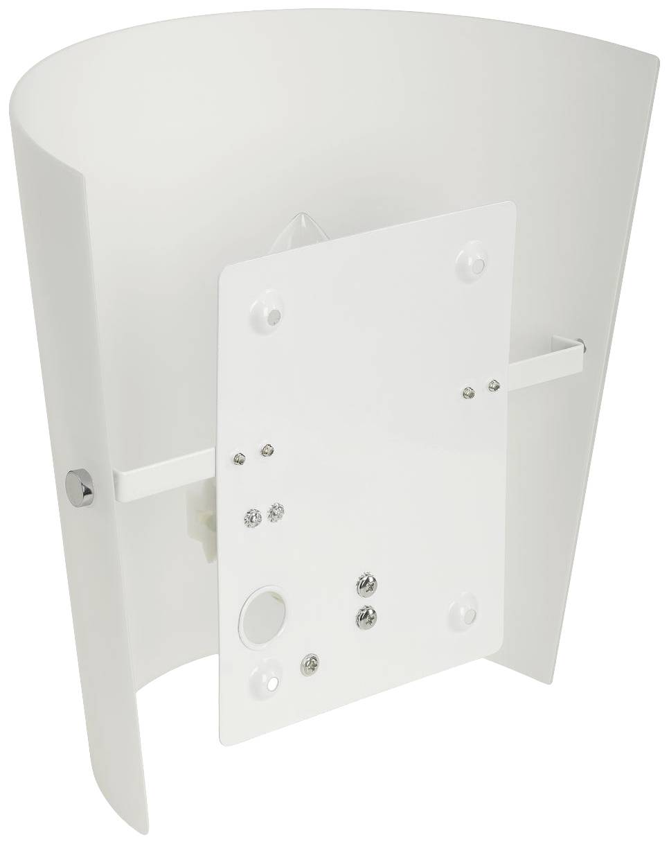 White wall lamp with curved design and rectangular mounting bracket.